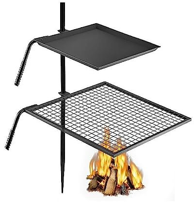 Supporto for griglia a carbone girevole singolo a doppio strato Griglie for carne in carbonio Barbecue for falò for cucinare all'aperto con barbecue a fiamma(Double layer)