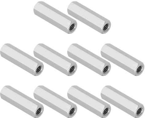 PATIKIL 1/4-20 UNC 304 Stainless Steel Hex Coupling Nuts, 10Pcs 1.4 Length Half Threaded Rod Coupling Nut Studding Connector Fasteners, Silver Tone