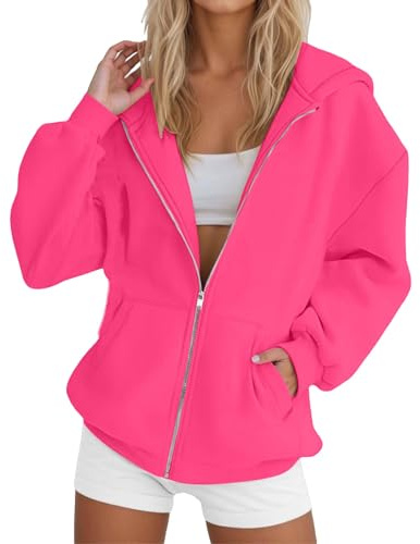 Felpa Con Cappuccio Donna Tinta Unita Morbido Eleganti Sweatshirt Classico Casual Leggero Hoodie Con Tasche E Cerniera Oversize Aperto Outerwear Giacca Sportiva Invernale Manica Lunga Cotone Cappotto