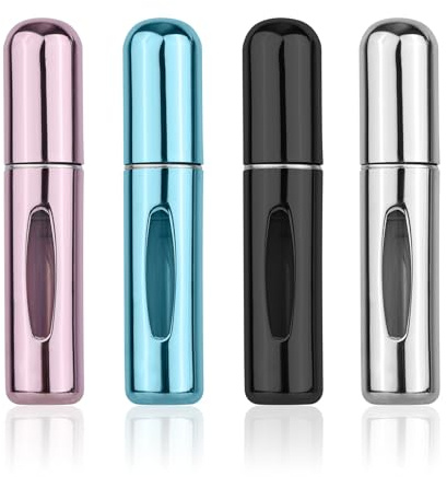 lasuroa 4pcs Atomiseur de Parfum, 5 ml Mini Flacon Pulvérisateur Voyage Rechargeable pour Activités de Plein Air pour Hommes et Femmes (4 Couleurs)