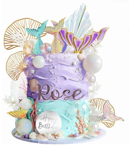 Mermaid Cake Topper, Mermaid Cake Decoration, Mermaid Themed Cake Decoration Toppers, Themed Party Supplies Suitable for Children's Birthdays and Christening Celebrations -26PCS