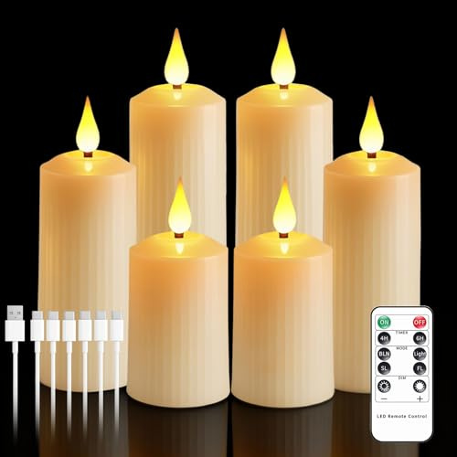 Broyal 6 Stück Led Kerzen Aufladbar,Wasserdicht Flammenlose Kerzen mit Timer Fernbedienung,Elektrische LED Kerzen für Hochzeiten Partys Halloween Weihnachten Heimdekoration