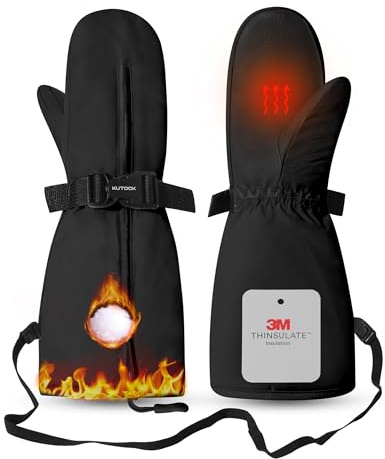 KUTOOK Skihandschuhe Fäustlinge Kinder Snowboard Handschuhe Warme Winterhandschuhe Ski Gloves Thermal Fleece Winddicht Wasserdicht Skifahren Wintersport Schwarz M