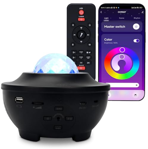 Casativo 2er-Set Laser-Sternenhimmel-Projektor - Bluetooth Lautsprecher & Sprachsteuerung via App - Bis 200qm Abdeckung - WiFi, RGBW-LED, Nachtlicht & Timer