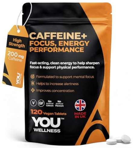 Caffeine Tablets 200mg High Strength Energy Supplements, Suitable for Pre Workout Performance and Support Focus, Alertness & Concentration, Vegan & Sugar Free Non-GMO Caffeine Tablet | 120 Tablets