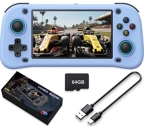 New Handheld Game Console,Built-in 64G with 15000 games,Linux System,Portable Handheld Video Game Console ，4.3 inch IPS Screen 30+ emulators& Linux System (Blue,64G)