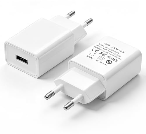 2 Fuente de alimentación USB 5W Euro, Adaptador de Corriente Fino 5V 1A | 2 Puertos: USB-C + A, Compatible con Cepillos de Dientes Eléctricos, Reproductores y Teléfonos Inteligentes – Blanco
