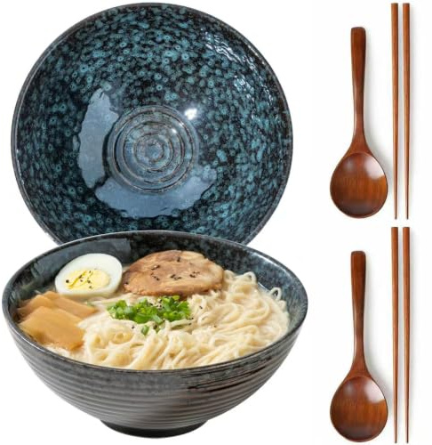 Zhonleemy Ramen Schüssel Set 1200ml Ramenschüssel aus Keramik mit