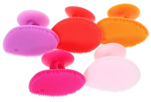 KICHOUSE 5 Stück Silikon Babybadebürste in Herzform mit Doppelter Massagefunktion und Schneller Trocknung für Sanfte Gesichtsreinigung und Kopfhautmassage Zufällige Farbe