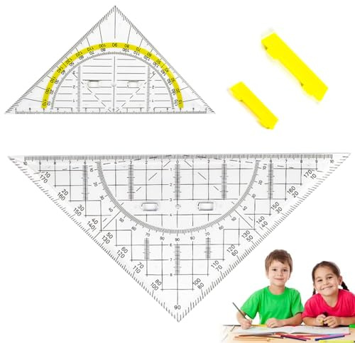 2 Stück Geodreieck mit Griff, 16cm und 22cm, mit Winkel Als Winkelmesser, Geodreieck Set, Ideal zum Zeichnen Kartografieren Schule Designer, Transparentes Geo Dreieck Geometrie Set