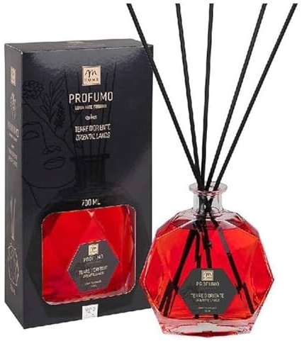 Profumo Diffusore di Fragranza Terre d'Oriente, Bottiglia Esagonale Rossa, 700 ml
