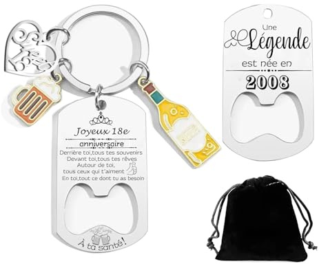 XWXWXW Porte-Clés pour 18 Anniversaire,18 ans Cadeau Décapsuleur Personnalisé - Porte-clés Anniversaire 18 ans Garcon Idée Cadeau 18 Homme et Femme Porte-clés Original Homme