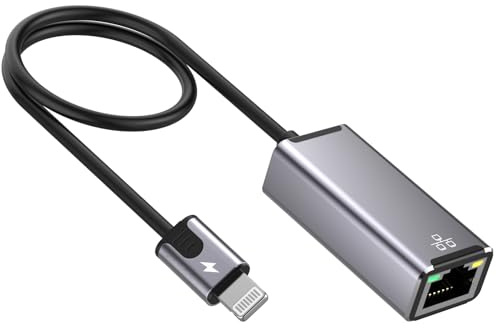 [Certifié Apple MFi] Adaptateur réseau LAN Lightning vers Ethernet pour iPhone 14, 1,6 m, adaptateur Ethernet RJ45 avec 8 broches, compatible avec iPhone 14/13/12/11/XS/XR/8/7/6/iPad/iPod, Plug and