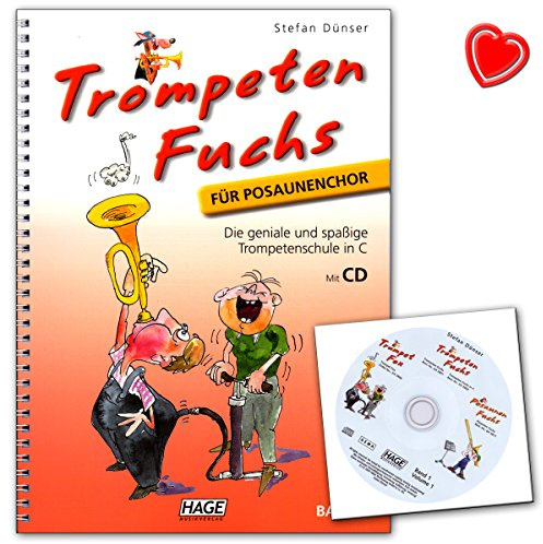 Trompeten Fuchs Band 1, Ausgabe in C für Posaunenchor - Lehrbuch von Stefan Dünser mit CD und bunter herzförmiger Notenklammer - Hage Verlag - EH3804-4026929915610
