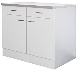 Flex-Well Küchenschrank UNNA - Unterschrank - 2-türig, 2 Schubladen - Breite 100 cm - Weiß