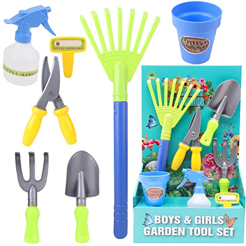 Toyland® Little Gardeners 7-teiliges Gartengeräte-Set – beinhaltet: 1 x Wassersprüher, 1 x Blumentopf, 1 x Pflanzenschild und 4 x Gartengeräte – Gartengeräte