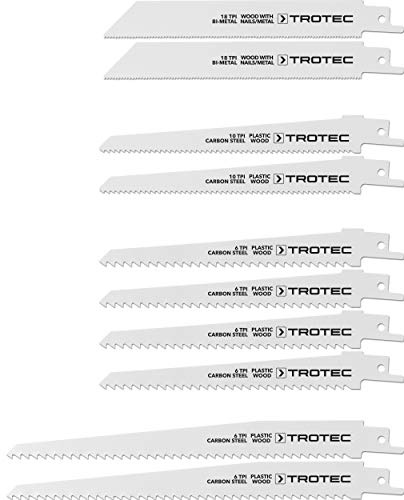 TROTEC Sabelsågblad set kolstål-stålset, 10 delar för trä, plast och metallarbete 15 x 20 cm lång sabelsåg trädgård