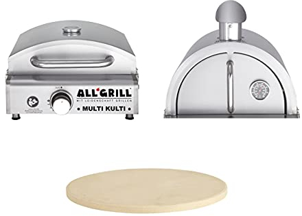 PaellaWorld Multi-KULTI Set de 3 Barbecue à gaz + capot + pierre à pizza Ø 31 cm