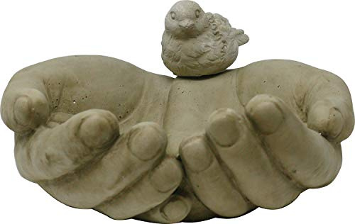 Vogeltränke Hände, Zement, grau, 22,5 cm, Vogel-Tränke Trinkschale Vogelbad Garten