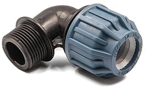 KNM TRADE Gomito in Polipropilene con Filettatura Esterna per Tubo PE 32mm x 1 – Raccordo a Compressione per Acqua Potabile, 16 Bar, Cert. DVGW/KIWA/WRAS