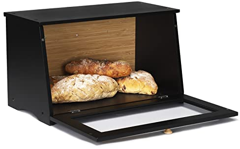Leader Accessories Brotkasten Bambus Brotbehälter lebensmittelecht Brotaufbewahrung pflegeleicht 39x21x23cm Schwarz