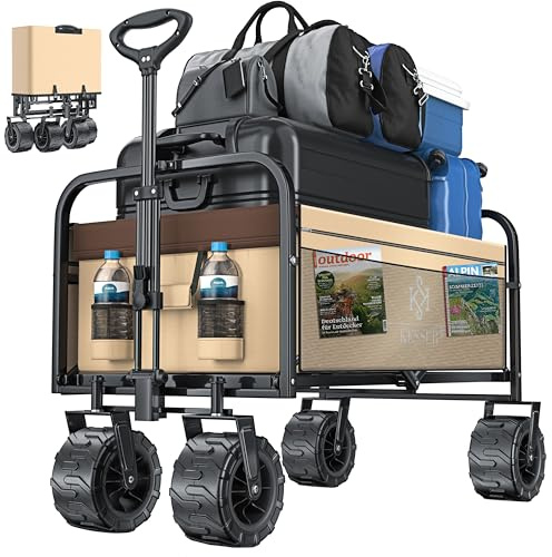 KESSER® Carrello Pieghevole con Pneumatici Larghi Carrello a Mano Carretto da Trasporto Carrello Porta-Attrezzi | incl. 2 Tasche a Rete | Pieghevole | Ruote in Gomma Piena