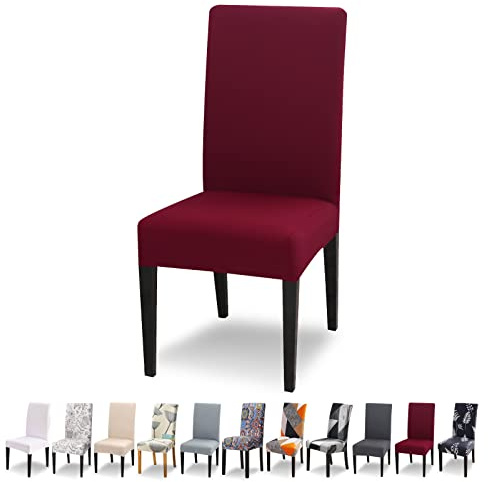 Lydevo Stuhlhussen 6er Set Stretch Moderne Stuhlhussen für Esszimmerstühle Stuhlhussen für Schwingstühle Universal Waschbarer Abnehmbarer Stuhlbezug für Esszimmer Hotel Bankett Küche，Rotwein