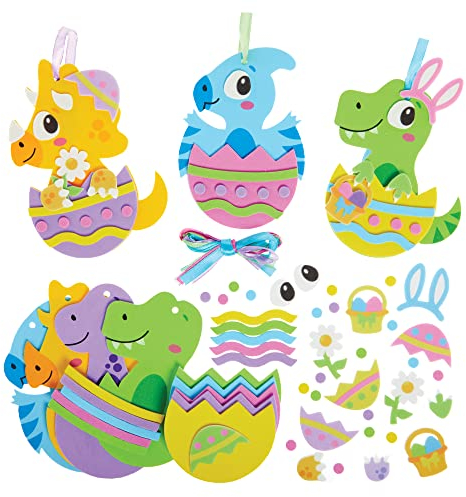 Baker Ross FX532 Dinosaur Easter Egg Decoration Kits - Pack of 8, Kids Foam Easter Craft Decoration