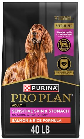 Purina Pro Plan Sensitive Skin and Stomach Dog Food Dry, Adult Salmon & Rice Formula, Digestive Health - 40 lb. Bag