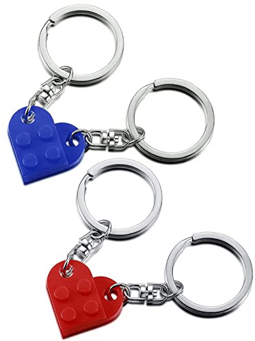 4 Portachiavi Cuore, Portachiavi di Mattoni Vera con blocchi d'amore per regali di anniversario, ricorrenze, souvenir di coppia