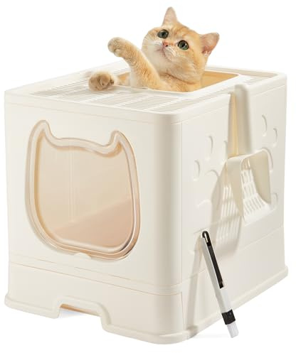 Pawsayes Bandeja de arena para gatos con tapa para gatos medianos y pequeños, caja de arena plegable para gatitos con cajón y cuchara