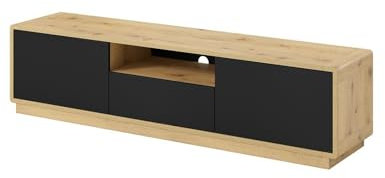 PRICE FACTORY just for you Meuble TV 180cm Collection Villa. Couleur chêne et Noir Mat. LED intégrée
