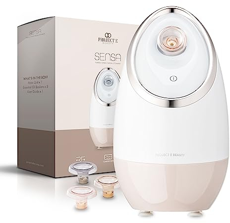 Sensa | Nano Ionic Facial Steamer by Project E Beauty | Deep Pore Cleansing | Warm Mist Sprayer | Detoxify & Clarify Complexion | Moisturize & Hydrate | Home Face Sauna | with 3 Essential Oil Baskets