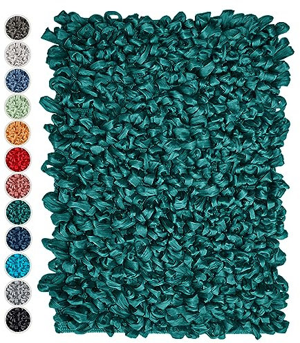 Lashuma Handmade Badvorleger Grün 50x70cm, hochflor Teppich fürs Bad