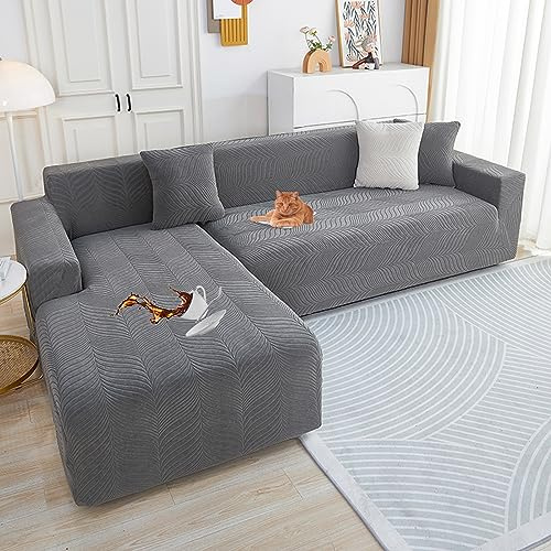 Sofa überzug L Form Wasserdicht,2 Stück Couch überzug Ecksofa L Form Rechts Links, Jacquard Chaiselongue Sofa Schonbezug ,Sofabezug Sofahusse Couchbezug für Sektionssofa (Dark Gray 3, 2seats+3seats)