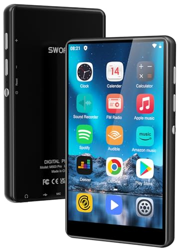 SWOFY Lettore musicale da 80GB,lettore MP3 e MP4 con Bluetoothe WiFi con touchscreen IPS da 4pollici, lettore audio digitale, lettore Spotify M503 Pro con Amazon Music, Audible, Browser cromato (Nero)