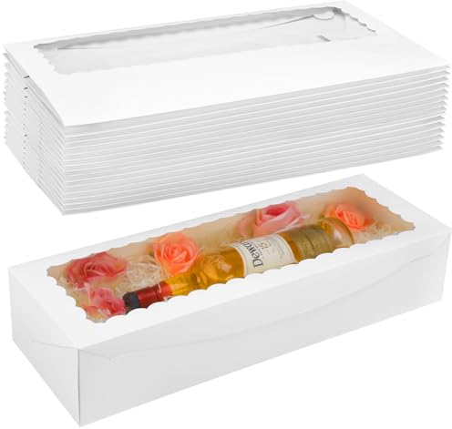 Glenmal Rosen- und Weinboxen mit Fenster, rechteckig, 50,8 x 17,8 x 10,2 cm, für Erdbeeren, Leckereien, Schokoladenkuchen, Muttertag, Weiß, 24 Stück