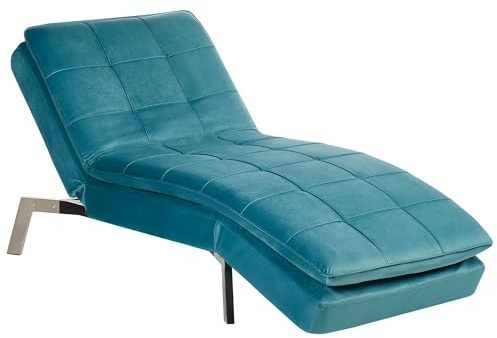 Beliani Moderne, verstellbare Chaiselongue in Blau Bezug aus Samtstoff Récamiere Loiret