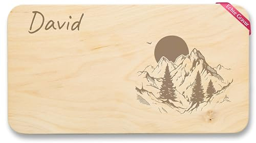 Frühstücksbrettchen Holz Natur - Wandern - Brotzeitbrett Bergwanderer Geschenk Wanderer I Berge I Klettern I Bergkette Name - 22x12 - Holz - bergsteiger geschenke wanderbrettchen berg alpen