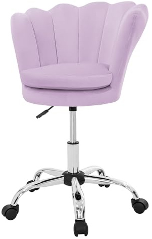 ML-Design sammets kontorsstol lilla sminkbord stol med snäckformad rygg snurrbar stol med hjul höjdjusterbar arbetsstol för barn vadderad fåtölj till sovrum ergonomisk sits för hemmakontor