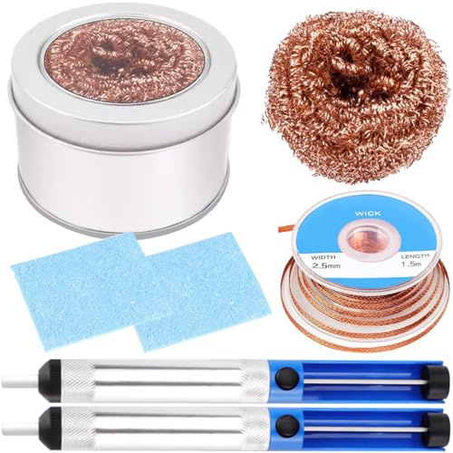 DAOKAI Kit di Pulizia della Punta di Saldatura, Detergente per Punta di Saldatura + Filo a Sfera in Ottone + Stoppino dissaldante + Spugna, per la Pulizia delle Teste dei Saldatori