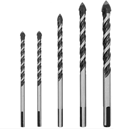 Juego de brocas para mampostería, 5 piezas, brocas de hormigón con mango triangular (1/4, 1/4, 5/16, 3/8, 1/2) para ladrillo, baldosa, cemento, cerámica, vidrio, plástico, etc. Punta de broca de