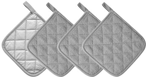 Kitchen Pot Holders Set Heat Resistant Pure Cotton Potholders Kit Trivets Large Coasters Hot Pads Terry Pot Holders for Everyday Cooking and Baking by 7 x 7 Inch Set of 4 Grey
