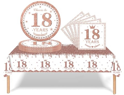 37pcs Rose Gold 13th Birthday Decorations for Girls - Tablecloth, Paper Plates, Napkins for Party Table Decorations - Gifts for Girl, Kids, Her