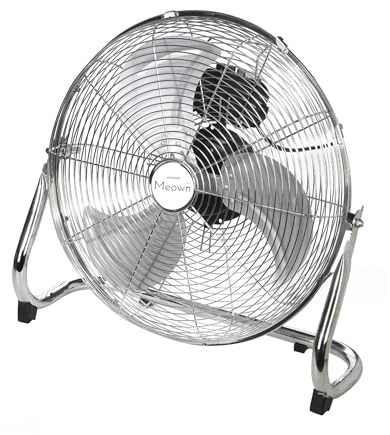 Meown 16” High Velocity Metal Floor Fan – Heavy Duty Chrome Air Circulator, 3-Speed Silent Floor Fan with Adjustable Tilt, Industrial Cooling for Indoor & Outdoor use Home, Gym, Garage, Office