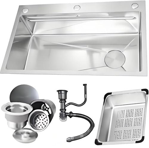 Kaverno Fregadero Cocina de Panal, Fregaderos de Acero Inoxidable 304 Plata, Modernos Fregadero Multifuncional Independiente Bajo Encimera con Escurridor y Escurridor(75 * 46cm)