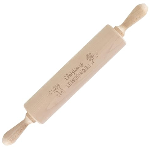 Herz & Heim® Nudelholz mit Gravur personalisiert mit Namen oder Wunschtext (Weihnachtsbäckerei)