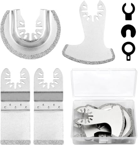 Tookie Diamond Oscillating Tool Blades, 4Pcs Silver Carbide Multi Tool Blades for Grout Removal and Soft Tile Cut, Compatible with Most Brand Oscillating Tools