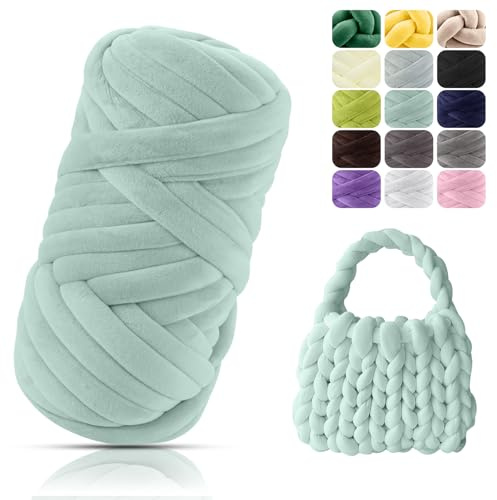 POFIBO Dicke Wolle Garn, 500g Chunky XXL Wolle zum Handstricken, Handstrickwolle, Handstrickgarn, Armstricken Dickes Garn zum Häkeln für Anfänger, Decken, Körbe, DIY-Kunsthandwerk, 16m, Hellgrün