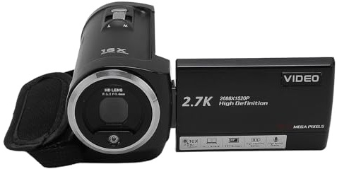 Plyisty Videocámara con Cámara de Video, Zoom Digital 16X 50MP 2.7K HD Cámara de Video Digital Estabilización Electrónica de Imagen con Orificio Roscado de 1/4 de Pulgada para Bodas (8GB)
